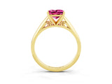 Yellow gold Princess Cut Pink Sapphire Solitaire Engagement Ring with Cathedral Setting and Four-Prong Mount_69