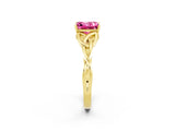 Yellow gold Princess Cut Pink Sapphire Solitaire Engagement Ring with Celtic Knot Band and Four-Prong Setting_26