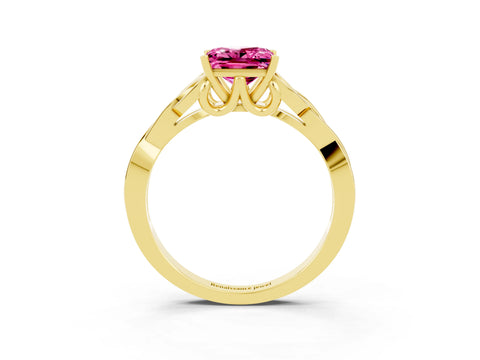 Yellow gold Princess Cut Pink Sapphire Solitaire Engagement Ring with Celtic Knot Band and Four-Prong Setting_27