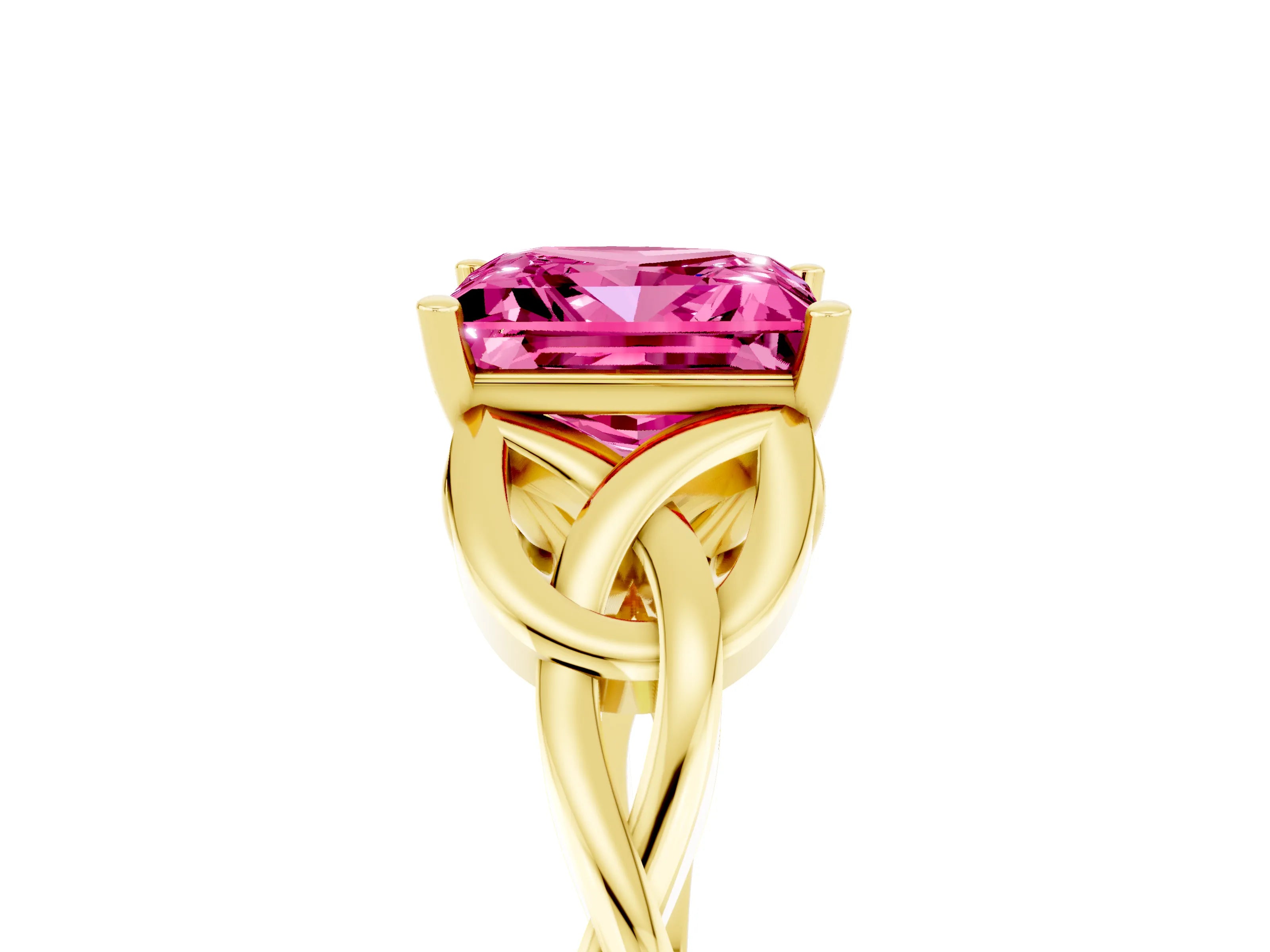 Yellow gold Princess Cut Pink Sapphire Solitaire Engagement Ring with Celtic Knot Band and Four-Prong Setting_29