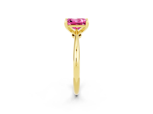 Yellow gold Princess Cut Pink Sapphire Solitaire Engagement Ring with Classic Band and Four-Prong Setting