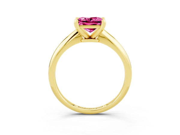 Yellow gold Princess Cut Pink Sapphire Solitaire Engagement Ring with Classic Band and Four-Prong Setting