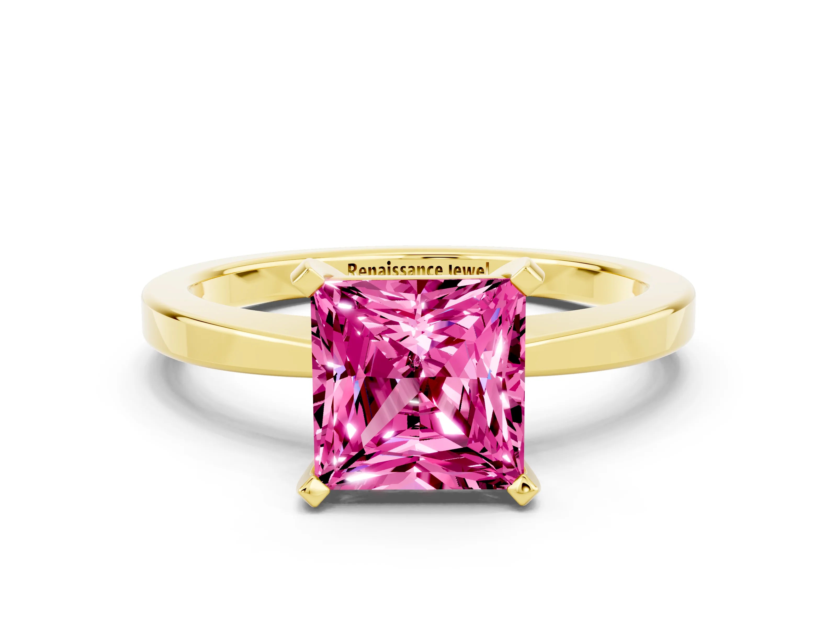 Yellow gold Princess Cut Pink Sapphire Solitaire Engagement Ring with Classic Band and Four-Prong Setting_60