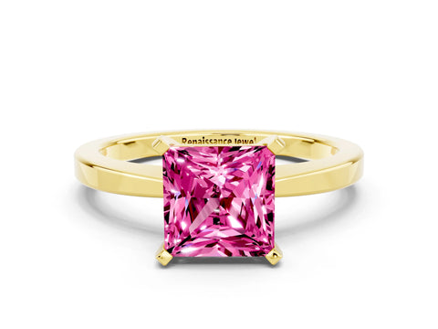 Yellow gold Princess Cut Pink Sapphire Solitaire Engagement Ring with Classic Band and Four-Prong Setting_60