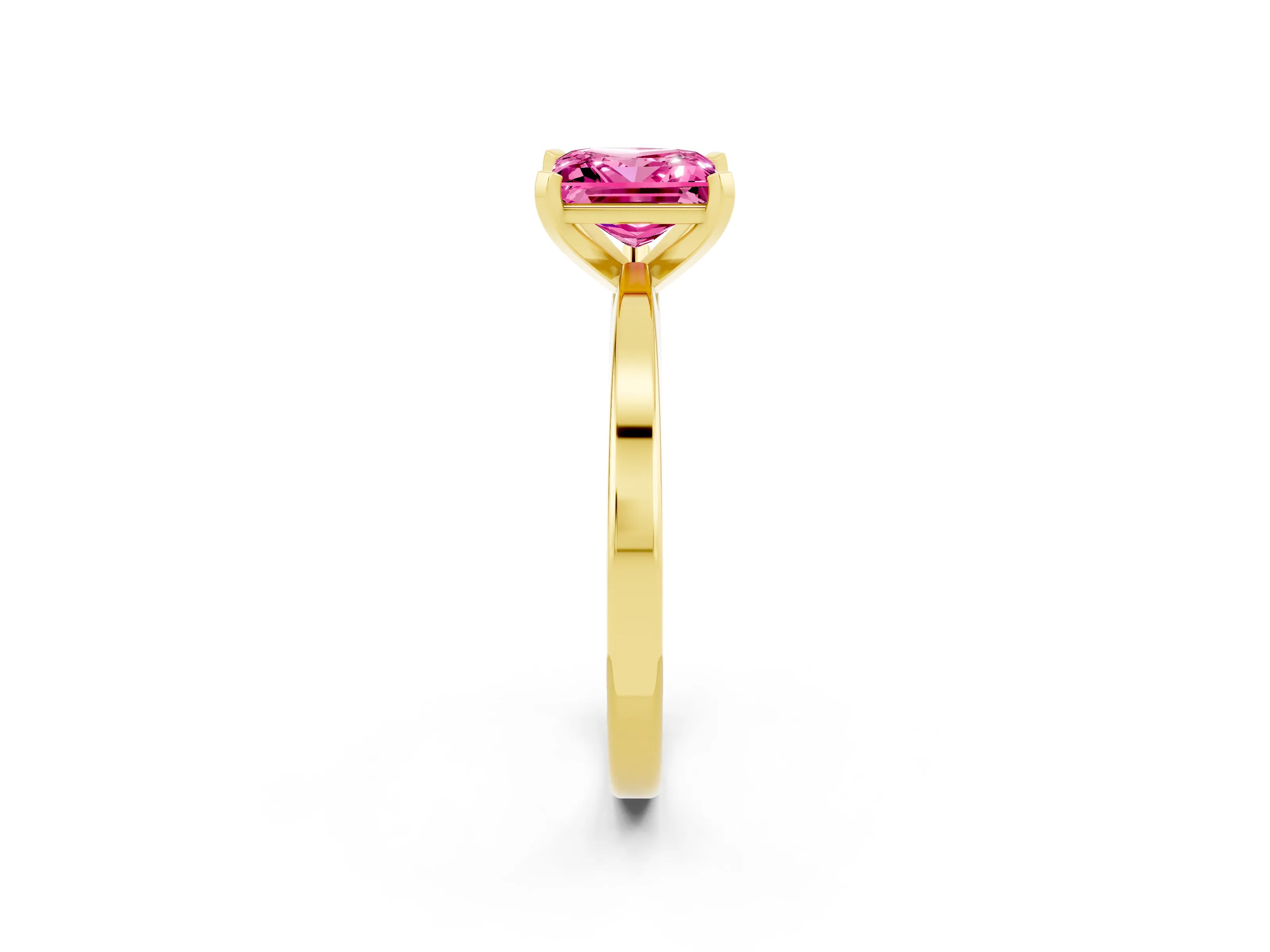 Yellow gold Princess Cut Pink Sapphire Solitaire Engagement Ring with Classic Band and Four-Prong Setting_62