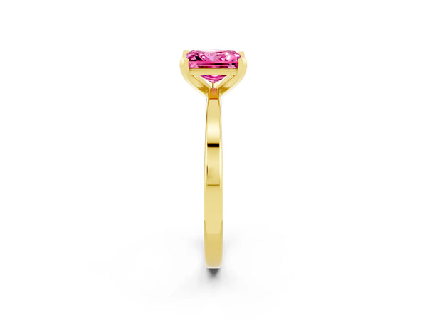 Yellow gold Princess Cut Pink Sapphire Solitaire Engagement Ring with Classic Band and Four-Prong Setting