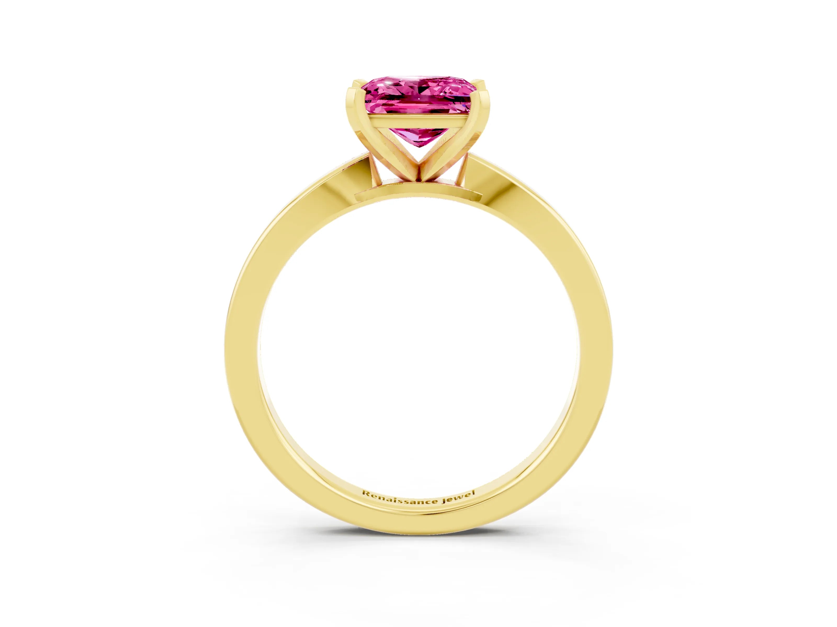 Yellow gold Princess Cut Pink Sapphire Solitaire Engagement Ring with Classic Band and Four-Prong Setting_63