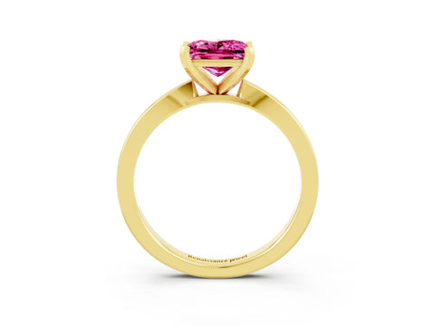 Yellow gold Princess Cut Pink Sapphire Solitaire Engagement Ring with Classic Band and Four-Prong Setting_63