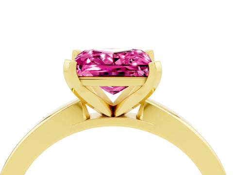 Yellow gold Princess Cut Pink Sapphire Solitaire Engagement Ring with Classic Band and Four-Prong Setting_64