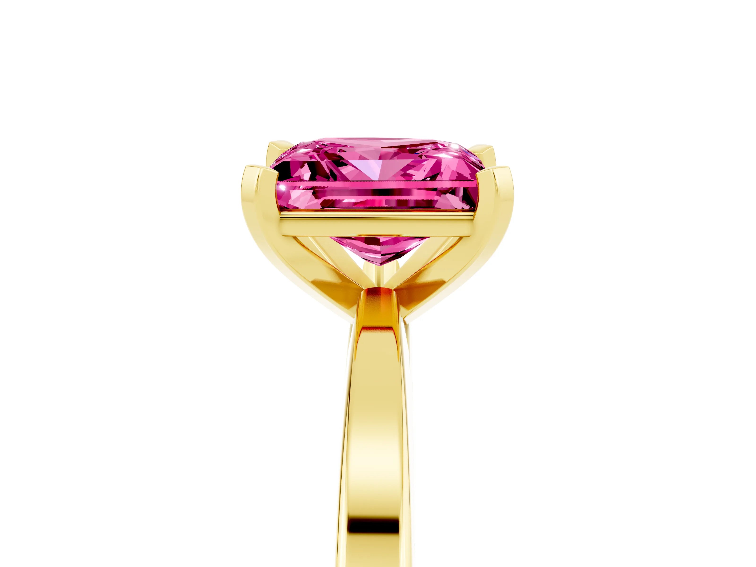 Yellow gold Princess Cut Pink Sapphire Solitaire Engagement Ring with Classic Band and Four-Prong Setting_65