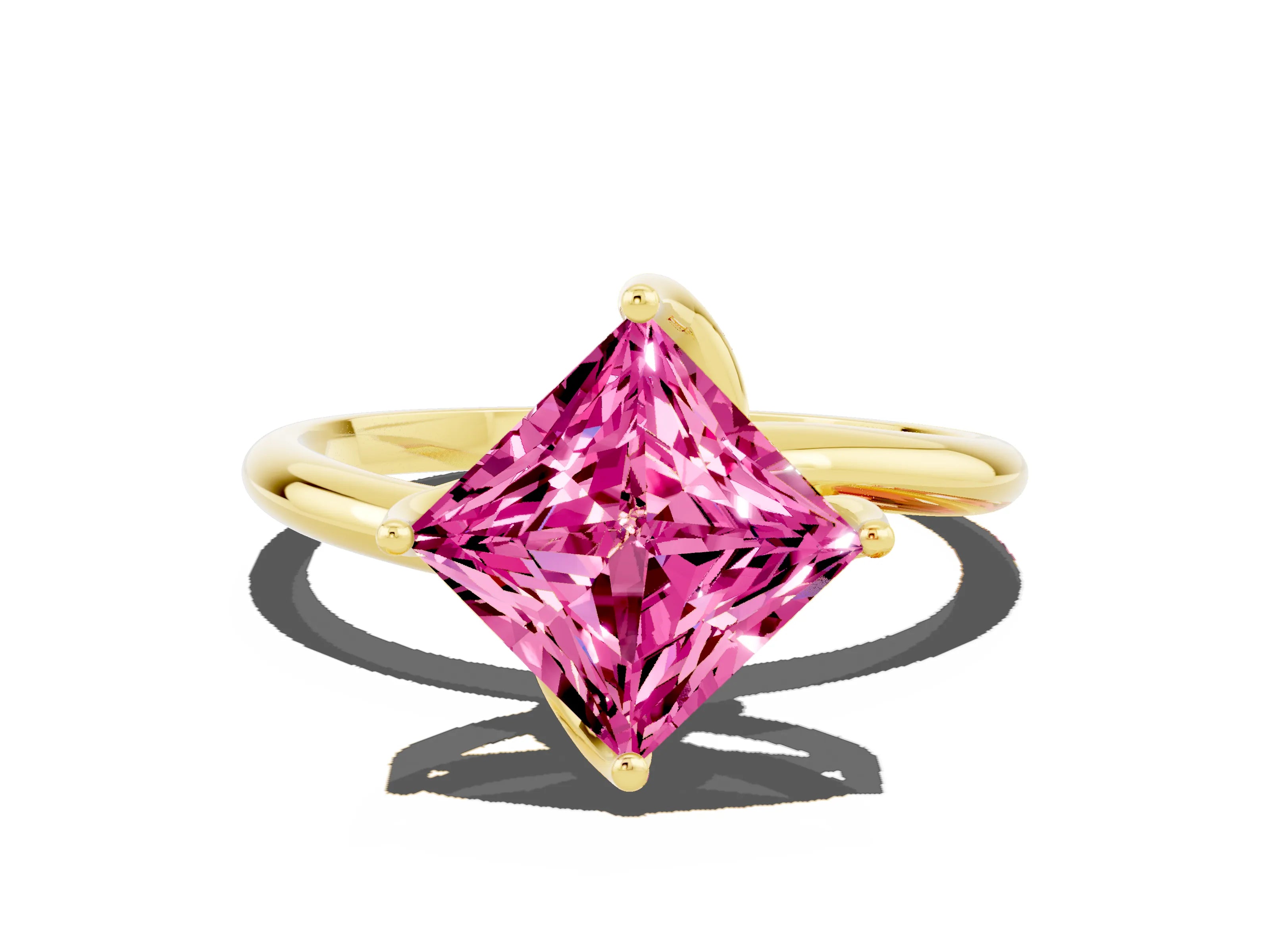 Yellow gold Princess Cut Pink Sapphire Solitaire Engagement Ring with Four-Prong Setting and Classic Band_12