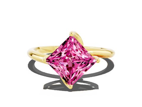 Yellow gold Princess Cut Pink Sapphire Solitaire Engagement Ring with Four-Prong Setting and Classic Band_12