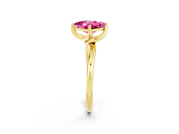 Yellow gold Princess Cut Pink Sapphire Solitaire Engagement Ring with Four-Prong Setting and Classic Band
