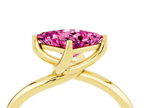 Yellow gold Princess Cut Pink Sapphire Solitaire Engagement Ring with Four-Prong Setting and Classic Band_16