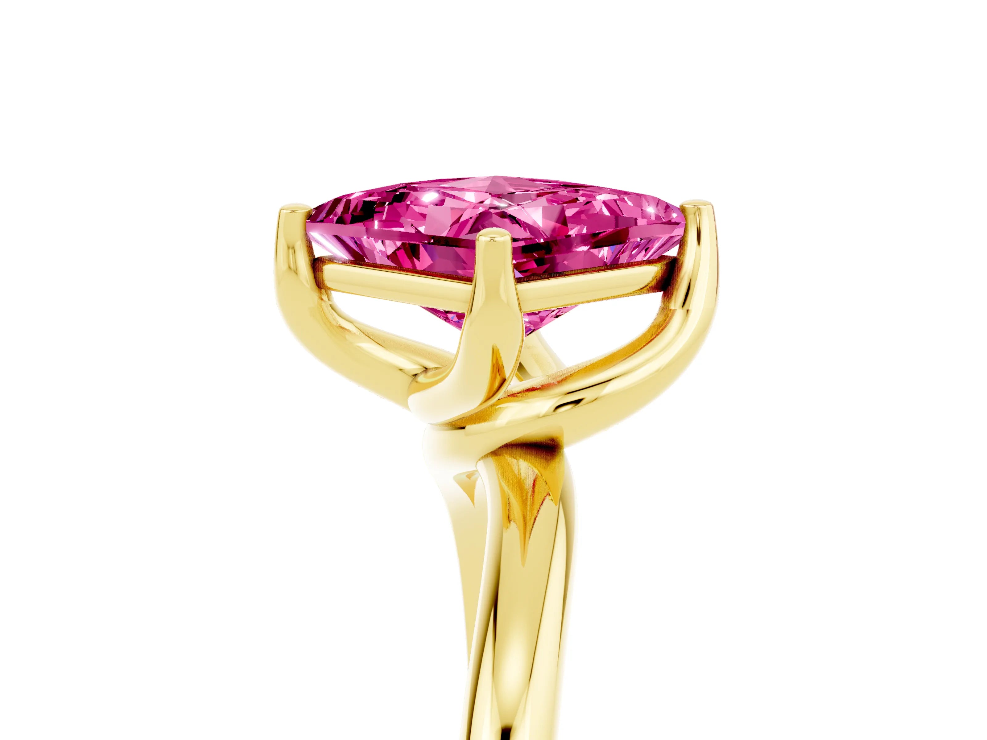 Yellow gold Princess Cut Pink Sapphire Solitaire Engagement Ring with Four-Prong Setting and Classic Band_17