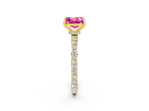 Yellow gold Princess Cut Pink Sapphire Solitaire Engagement Ring with Pavé Band and Four-Prong Setting_26