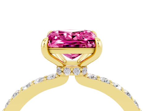 Yellow gold Princess Cut Pink Sapphire Solitaire Engagement Ring with Pavé Band and Four-Prong Setting_28