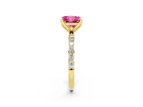 Yellow gold Princess Cut Pink Sapphire Solitaire Engagement Ring with Pavé Band and Prong Setting_2