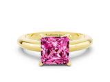 Yellow gold Princess Cut Pink Sapphire Solitaire Engagement Ring with Round Band and Four-Prong Setting_24