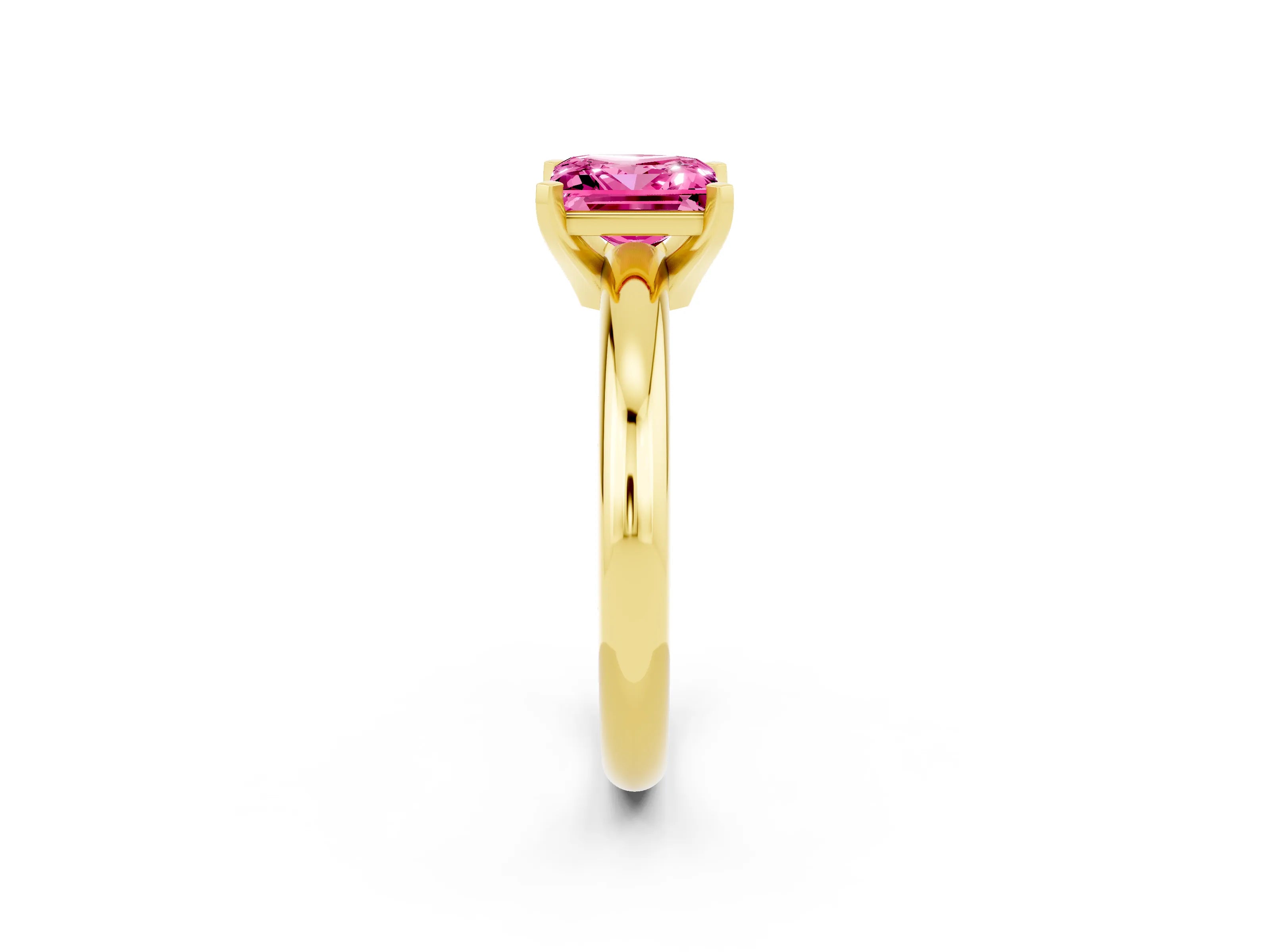 Yellow gold Princess Cut Pink Sapphire Solitaire Engagement Ring with Round Band and Four-Prong Setting_26