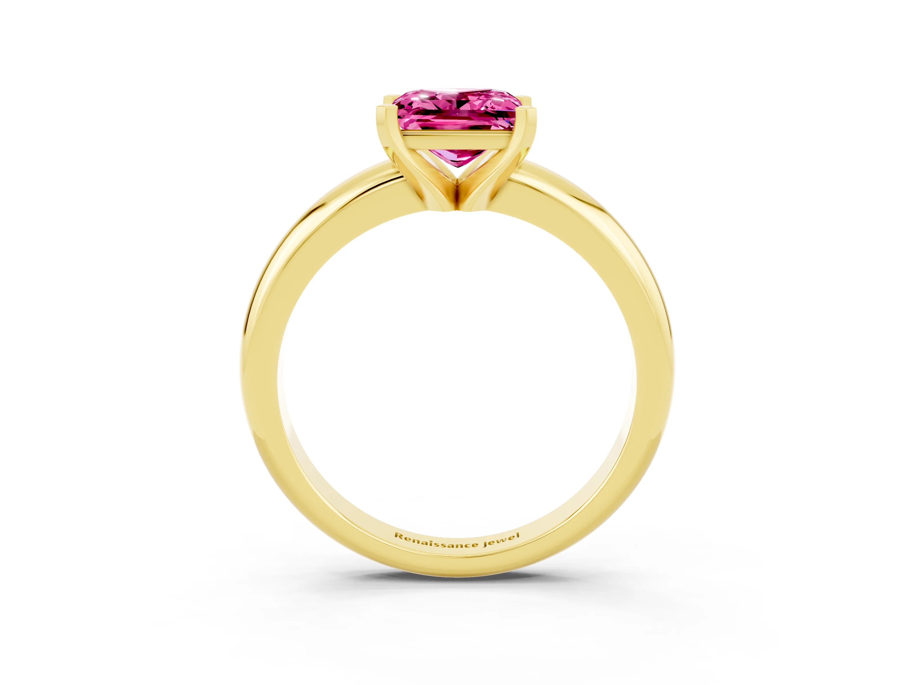 Yellow gold Princess Cut Pink Sapphire Solitaire Engagement Ring with Round Band and Four-Prong Setting_27