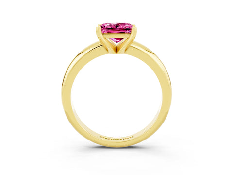 Yellow gold Princess Cut Pink Sapphire Solitaire Engagement Ring with Round Band and Four-Prong Setting_27