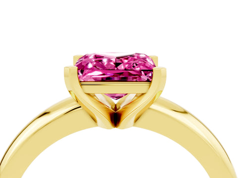 Yellow gold Princess Cut Pink Sapphire Solitaire Engagement Ring with Round Band and Four-Prong Setting_28