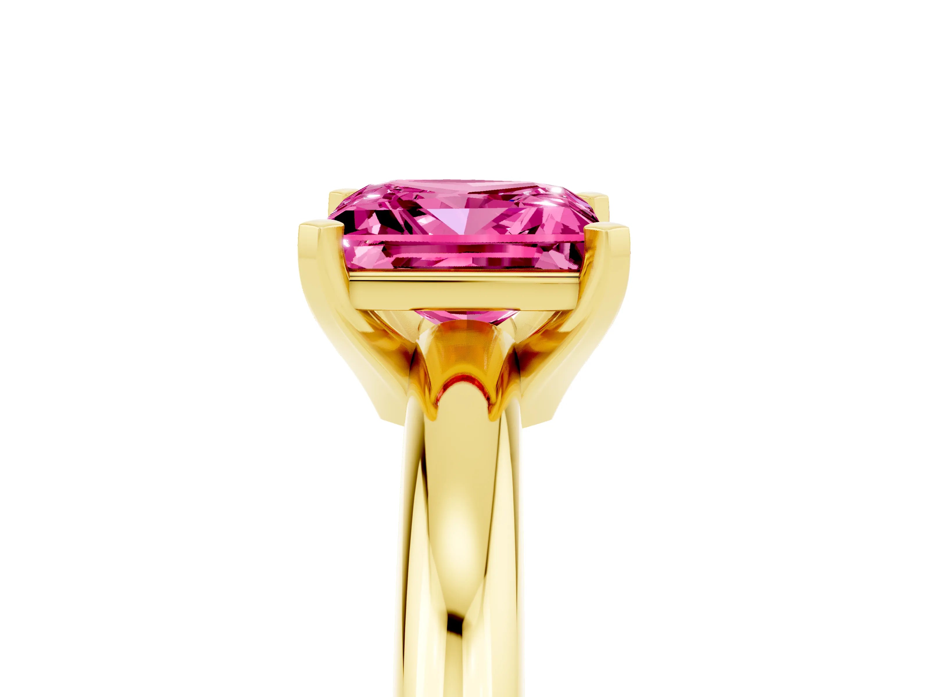 Yellow gold Princess Cut Pink Sapphire Solitaire Engagement Ring with Round Band and Four-Prong Setting_29