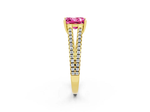 Yellow gold Princess Cut Pink Sapphire Solitaire Engagement Ring with Split Shank Pavé Band_14