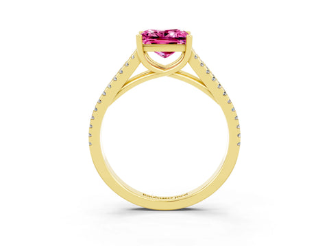Yellow gold Princess Cut Pink Sapphire Solitaire Engagement Ring with Split Shank Pavé Band_15