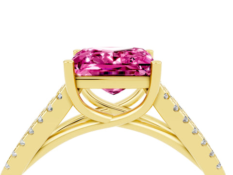 Yellow gold Princess Cut Pink Sapphire Solitaire Engagement Ring with Split Shank Pavé Band_16