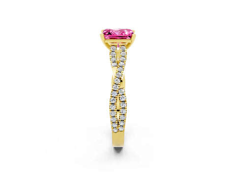 Yellow gold Princess Cut Pink Sapphire Solitaire Engagement Ring with Twisted Pavé Band and Four-Prong Setting_26