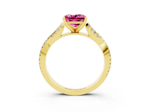 Yellow gold Princess Cut Pink Sapphire Solitaire Engagement Ring with Twisted Pavé Band and Four-Prong Setting_27