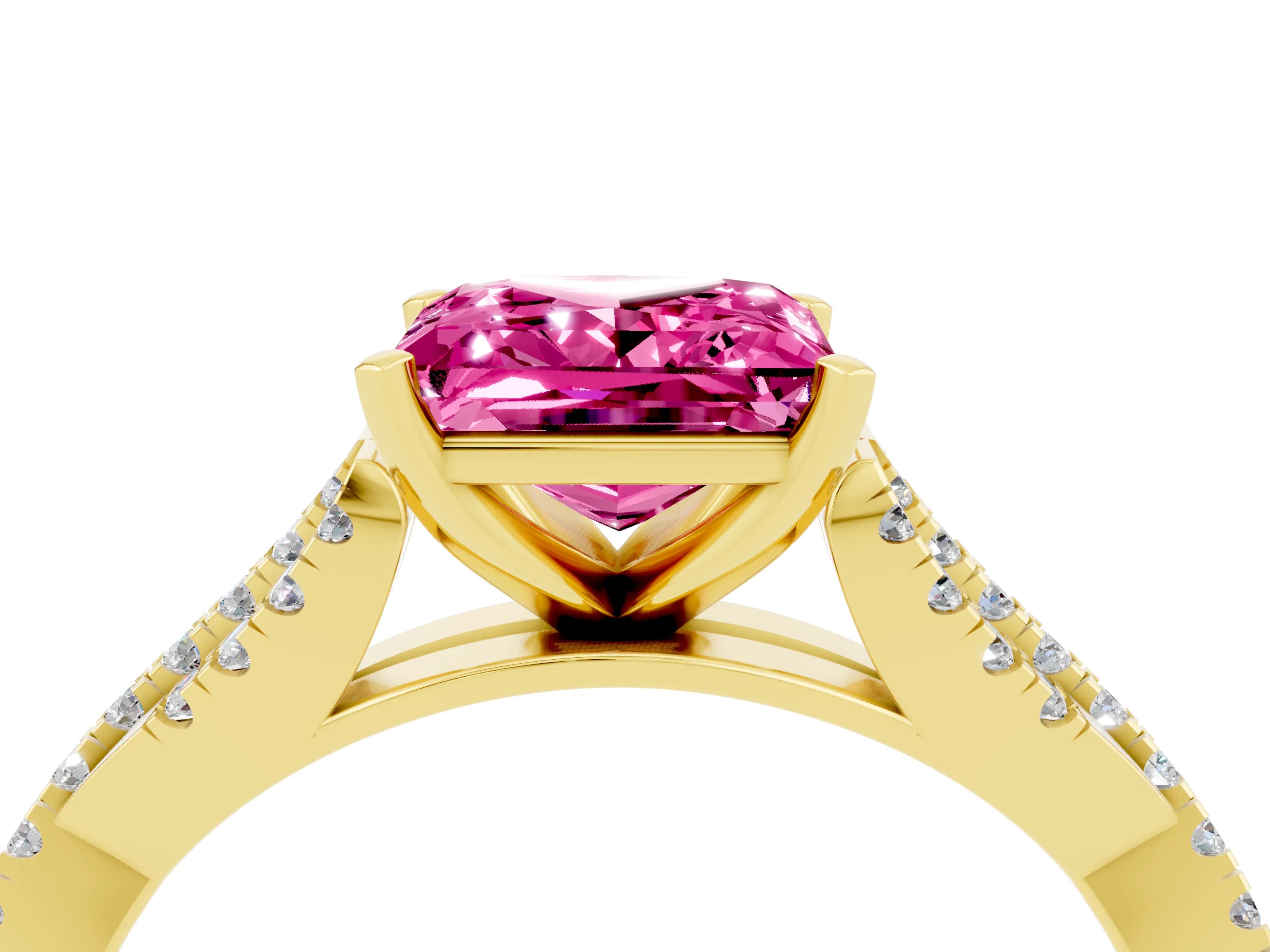 Yellow gold Princess Cut Pink Sapphire Solitaire Engagement Ring with Twisted Pavé Band and Four-Prong Setting_28