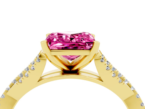 Yellow gold Princess Cut Pink Sapphire Solitaire Engagement Ring with Twisted Pavé Band and Four-Prong Setting_28