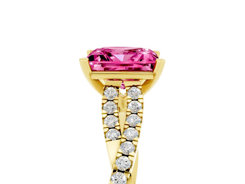 Yellow gold Princess Cut Pink Sapphire Solitaire Engagement Ring with Twisted Pavé Band and Four-Prong Setting_29