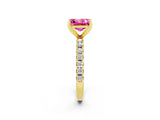 Yellow gold Princess Cut Pink Sapphire Solitaire Pavé Band with Four-Prong Setting_26