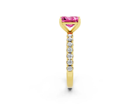 Yellow gold Princess Cut Pink Sapphire Solitaire Pavé Band with Four-Prong Setting_26