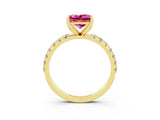 Yellow gold Princess Cut Pink Sapphire Solitaire Pavé Band with Four-Prong Setting_27