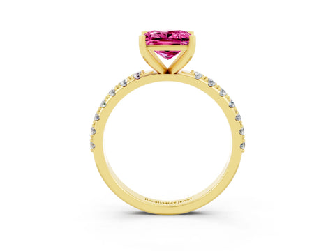 Yellow gold Princess Cut Pink Sapphire Solitaire Pavé Band with Four-Prong Setting_27