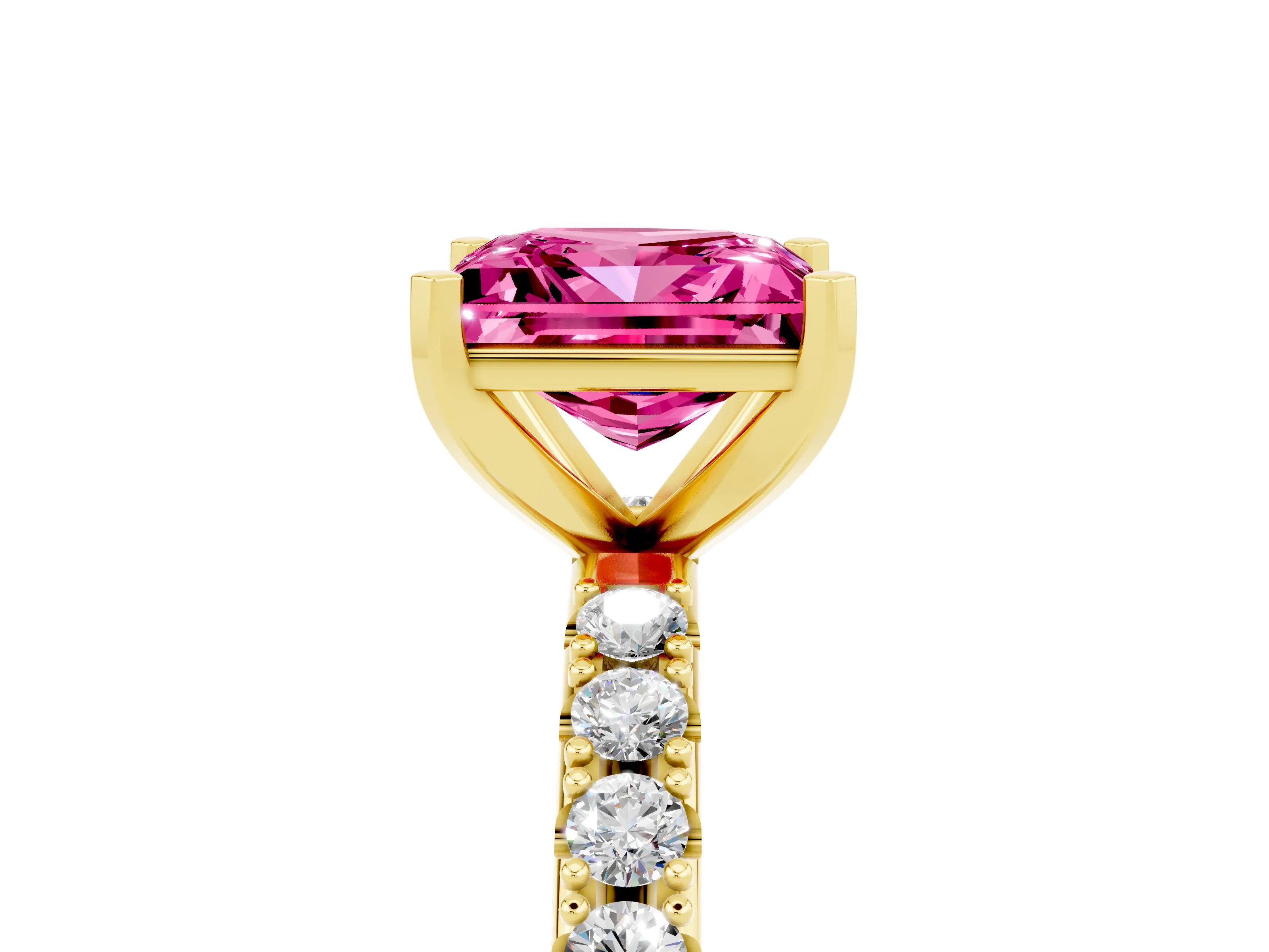 Yellow gold Princess Cut Pink Sapphire Solitaire Pavé Band with Four-Prong Setting_29