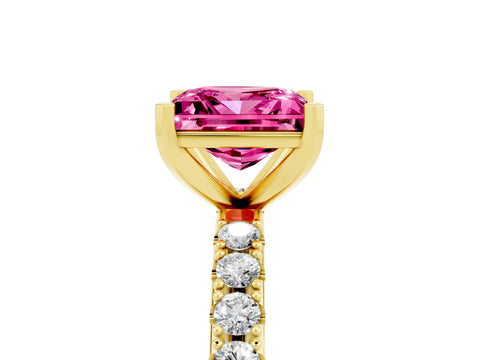 Yellow gold Princess Cut Pink Sapphire Solitaire Pavé Band with Four-Prong Setting_29