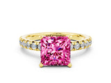 Yellow gold Princess Cut Pink Sapphire Solitaire Pavé Engagement Ring with Round Band and Prong Setting_12