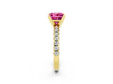 Yellow gold Princess Cut Pink Sapphire Solitaire Pavé Engagement Ring with Round Band and Prong Setting_14