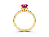 Yellow gold Princess Cut Pink Sapphire Solitaire Pavé Engagement Ring with Round Band and Prong Setting_15