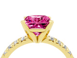 Yellow gold Princess Cut Pink Sapphire Solitaire Pavé Engagement Ring with Round Band and Prong Setting_16