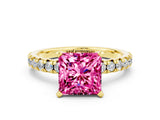 Yellow gold Princess Cut Pink Sapphire Solitaire Pavé Engagement Ring with Round Band and Prong Setting_67