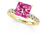 Yellow gold Princess Cut Pink Sapphire Solitaire Pavé Engagement Ring with Round Band and Prong Setting_68