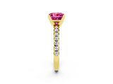 Yellow gold Princess Cut Pink Sapphire Solitaire Pavé Engagement Ring with Round Band and Prong Setting_69