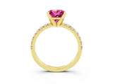Yellow gold Princess Cut Pink Sapphire Solitaire Pavé Engagement Ring with Round Band and Prong Setting_70